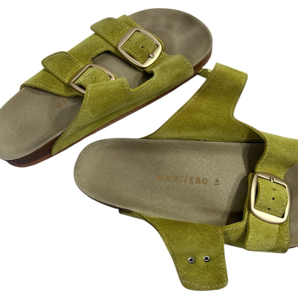 Manijero Irene Leather Suede Strappy Sandal size 10 in Olive Green - Picture 5 of 7
